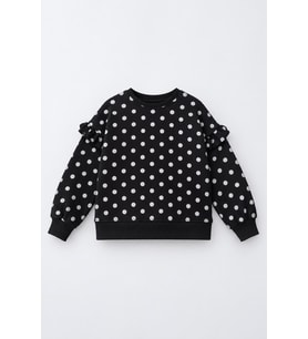 Fırfır Detaylı Puantiyeli Kız Çocuk Sweatshirt - Siyah