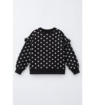 Fırfır Detaylı Puantiyeli Kız Çocuk Sweatshirt - Siyah