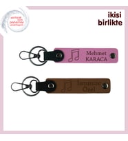 Müziksever Aileye Ortak Kullanıma Uygun Hediye, Kişisel Deri Anahtarlık Takımı, Pembe-Açık Kahve