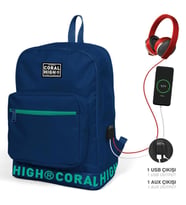 Coral High Lacivert Nakış Logolu Dört Bölmeli USB Şarjlı Kulaklık Çıkışlı Sırt Çantası 24107