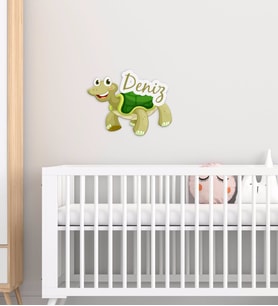 BK Gift Kişiye Özel Sevimli Kaplumbağa Tasarımlı Çocuk Odası Ahşap Duvar Süsü-3 (Beyaz)