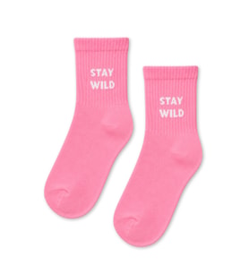 Stay Wild Yazılı Pembe Yarım Konç Kısa Çorap