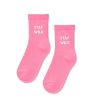 Stay Wild Yazılı Pembe Yarım Konç Kısa Çorap