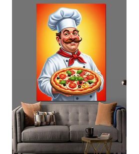 Şef Aşçı Pizza Hazırlıyor Dekoratif Kanvas - Mdf Ahşap Tablo