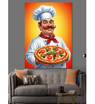 Şef Aşçı Pizza Hazırlıyor Dekoratif Kanvas - Mdf Ahşap Tablo