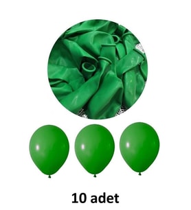 Yeşil Balon 12" - 30 cm Lateks Yeşil Renk Balon 10'lu Paket