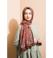 Logolu Desen Modal Seri Şal Eşarp Askısı ile Birlikte 75x200 cm Kiremit-75x200