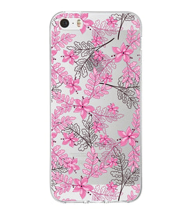 Apple iPhone 5 Uyumlu Kapak Floral Pembe Tasarımlı Şeffaf Silikon Kılıf
