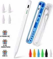 iPad Kalem, Apple Pencil Alternatifi, USB-C Hızlı Şarj, Palm Rejection, iPad Pencil, iPad 6-11 / Air 3-7 / Mini 5-7 / Pro Uyumlu, 4 Yedek Uç ve 6 Uç Koruyucu Dahil