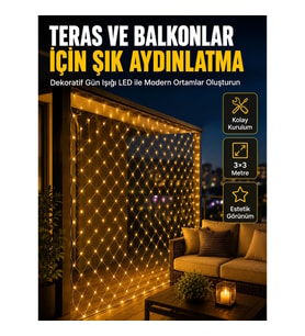 Mey İthalat® İç ve Dış Mekân Kullanımına Uygun 3x3 Metre LED Işık Ağı
