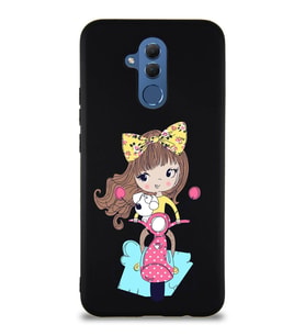 Huawei Mate 20 Lite Soft Premier Kapak Vespagirl Tasarımlı Silikon Kılıf - Siyah (Şeffaf)