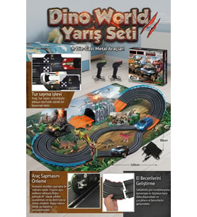 Dino World Dino Hunter Slot Track Yarış Seti - 120x80 cm Dinozor Temalı Işıklı Araba Pisti