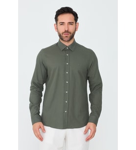 Haki %100 Pamuk Dynamic Fit Uzun Kollu Erkek Gömlek