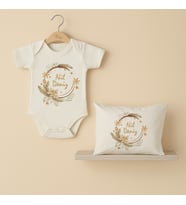 Pia Baby Premium %100 Pamuk İsme Özel Organik Baskılı Çıtçıtlı Bebek Body Ve Yastık Kılıfı 5087-19 (Ekru)