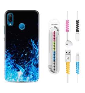 Huawei P20 Lite Mate 10 20 Lite Pro P40 Lite KılıfKablo Koruma Spiral Silikon Blue Fire 1678