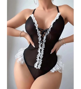 Amora Secret Siyah Dantel İşlemeli Sırt Dekolteli Fantezi Body