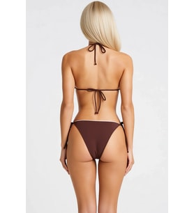 Kadın Bikini Takımı Üçgen Formlu Kaplı Normal Bel Slip Alt Regular Kesim Örme Dokulu Düz Desen
