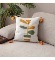Comfort Punch Desenli Kırlent Kılıfı Kare Dekoratif Bohem Nakışlı Koltuk Yastık Kılıfı panç (Sarı-Ekru)