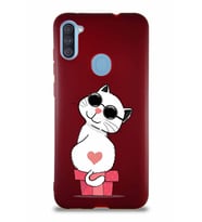 Samsung Galaxy M11 Soft Premier Kapak Coolcat Tasarımlı Silikon Kılıf - Mürdüm (Şeffaf)