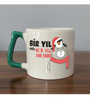 Bir Yıl Değil Her Yıl Yan Yana Penguen Baskılı Yeşil Kulplu D Yılbaşı Kupası