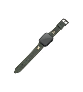 İsminizin Baş Harflerine Özel Deri Altın Harfli Apple Watch Saat Kordonu - Haki