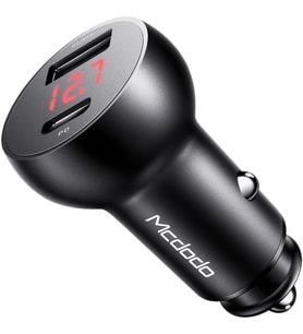 CC-6810 30W Araç Çakmaklık Şarj Cihazı, USB-C PD 3.0 + USB-A Çift Port, PPS/QC/AFC/FCP/SCP, Dijital Voltaj Göstergesi, 12–24V, Alüminyum Alaşım, Siyah