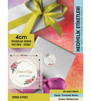Suluboya Çiçek Modeli, Etiket Modeli Ürünlerinize Özel 4cm - 60 Adet Opak Sticker