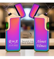 6 Renk Seçeneğiyle Sensörlü Lüks Usb Şarjlı Çakmak Çift Yön Baskı Seçeneği - Kişiye Özel Tasarım (Rainbow)