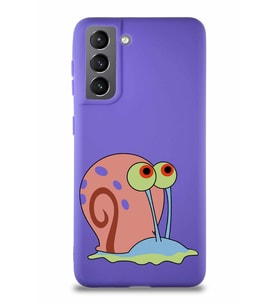 Samsung Galaxy S21 Soft Premier Kapak Salyangoz Gary Tasarımlı Silikon Kılıf - Mor (Şeffaf)