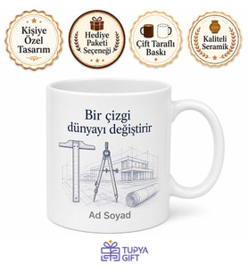 Mimarlık Öğrencisine T Cetveli Maket Çizim Geceleri Kupası Hediye Bardak