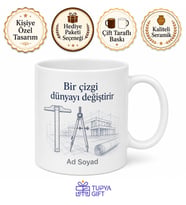 Mimarlık Öğrencisine T Cetveli Maket Çizim Geceleri Kupası Hediye Bardak