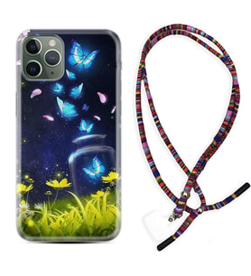 Apple iPhone 11 12 13 14 Pro Max Kılıf Boyun Asklı Rasta Silikon Neon Butterflys 1309
