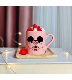 Mickey Mouse Tasarımlı Kişiye Özel Pembe Türk Kahvesi Fincanı