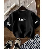AMOR MAN BÜYÜK BEDEN ÖZEL TASARIM LOS ANGELES KOL BASKILI TER TUTMAYAN PAMUK MODERN BATTAL ERKEK T-SHIRT (Siyah)