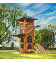 “MANDU” Ahşap 4 Katlı Teraslı Kedi Evi (Tırmalama + Mama Kaplı)