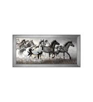 Yağlı Boya Vahşi Atlar Motifli Kanvas Tablo 80 x 110 cm Silver Çerçeve