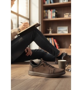 Enoch Hakiki Deri Lastik Detaylı Erkek Sneaker Ayakkabı Ortopedik Taban
