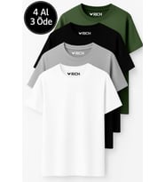Erkek 4'lü Paket Yeşil-Siyah-Beyaz-Antrasit %100 Pamuk Oversize Tişört Basic Kısa Kollu T-Shirt