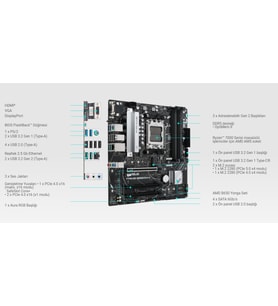 ASUS PRIME B650M-A B650 DDR5 (Vga Yok) GLan 2.5G mATX HD DP 2xM2 USB3 RGB AM5 AMD Anakart (Siyah)