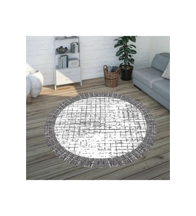 Eliana Home Baskılı, Yıkanabilir Kaymaz Taban Yuvarlak Halı LNA7332-HS209 120x120 cm (Beyaz)