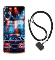 Tecno Spark 9T Kılıf Silikon Boyun Askılı İpli Desenli Silikon Neon Cars 1724