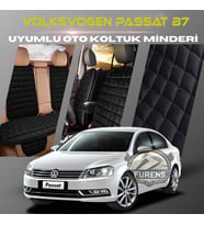 Volksvogen Passat B7 Siyah Renk Tay Tüyü Cepli & Terletmez Sırtlı Oto Koltuk Minder Seti - Koltuk Koruma Kılıfı (ÖN & ARKA TAM SET)