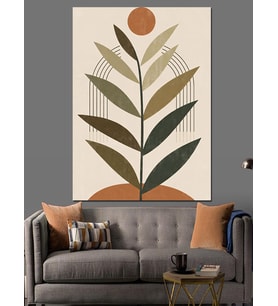 Minimalist Modern Yaprak Ve Geometri Dekoratif Kanvas - Mdf Ahşap Tablo