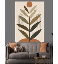 Minimalist Modern Yaprak Ve Geometri Dekoratif Kanvas - Mdf Ahşap Tablo