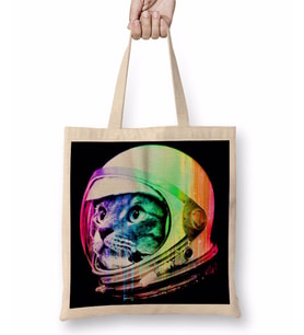 Astronot Cat Kedi Bez Çanta Uzun Saplı