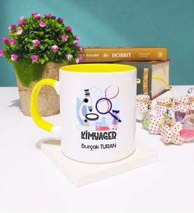 Kimyager Tasarımlı Kişiye Özel Hediye Kimyager Kupa Bardak Sarı