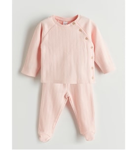 LCW baby Pembe Bisiklet Yaka Kız Bebek Hırka Ve Pantolon 2'li