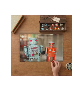 Vintage El Yapımı Oyuncak Robotlar Tasarımı 240 parça Ahşap Puzzle Ahşap Kutuda MP00992