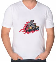 BK Gift Motorcu İskelet Tasarımlı V Yaka Tişört-1 (Beyaz)