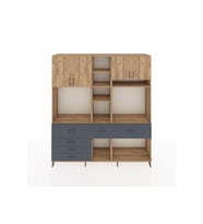 Hyperion Dolap 11 Raflı 6 Çekmeceli 4 Kapaklı 220x44x243 Çam-Çam/Antrasit